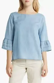 NIC+ZOE Tangier Blue Denim Bell Sleeve Top L59106 Size XL