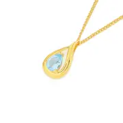 9ct Gold Blue Topaz Pear Slider Pendant in Blue