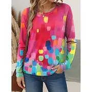 Women's T Shirt Graphic Abstract Geometry Stylish Casual Trendy Long Sleeve Crew Neck Regular Tops Daily Weekend Print Yellow Red Purple Green Summer