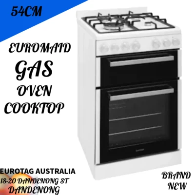 Euromaid 540mm Front Control Gas Freestanding Cooker with Grill - White NEW