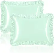 Homiest Ruffle Satin Pillowcase for Hair and Skin, Standard Satin Pillow Covers Silky Pillow Cases Set of 2, Satin Ruffled Pillowcase with Envelope Closure, Anti Wrinkle Pillow Shams (Mint Green)