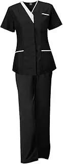[yuksok] Women Scrubs Sets Nursing Uniforms Work Clothing Comfortable with Pockets Soft Top Jogger Pants Nurse Costume for Pet Groomer