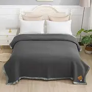100% Pure Wool Blanket,500GSM Heavyweight Blanket,Wool Blanket Queen Size,Wool Blanket Camping,Queen Wool Blankets for The Bed, Outdoor Blanket((Dark Gray,205x235cm)