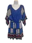 American Eagle Women's XS Blue Red Patchwork Print Boho Flowy Mini Dress