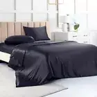 Satin Bed Sheets California King Size Sheets Set, Black Silk Sheets, 4 - Pieces