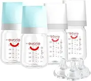 Evorie Tritan Baby Feeding Bottle & Teat for Milk Formula - Crystal-Clear, Wide Neck & Anti-Colic - 160ml (Blue White, Pack of 4+3)