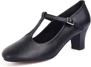 [ARCLIBER] Character Shoes for Women PU Leather T Strap 2.3" Dance Heels for Ballroom Salsa Tango