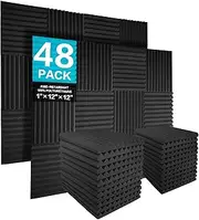 JBER 48 Pack Charcoal Acoustic Panels Studio Foam Wedges Fireproof Soundproof Padding Wall Panels 1" X 12" X 12"