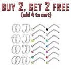 30PCS Silver 20G Nose Hoop L-Shaped Stud Surgical Steel CZ Body Piercing Jewelry