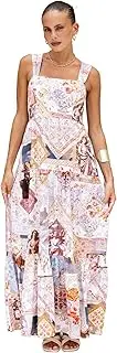 [Heychic] Women’s Floral Midi-Maxi Dress – Square Neckline, Adjustable Tie Straps, Tiered Skirt, Pockets