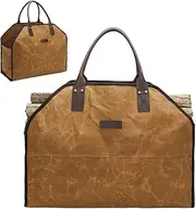 Firewood Carrier Bag, Waterproof Log Tote, Heavy-Duty Fireproof Pouch, Withstand Batik Canvas Leather, Reinforced Secure Grip, Gardening Barbecues Camping, 23.23x6.69x18.9 Inches
