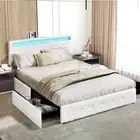 Duomo Blanco LED PU Leather Storage Bed with USB and 4 Draws | Multi Function...