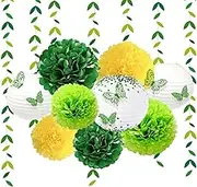 18pack Party Supplies, Party Decorations Paper Lanterns Paper Pom poms leaf Garland Butterfly decoration for Baby Shower Wedding Birthday Anniversary Party (Green)