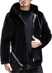 [Qolkmuiy-GJ] Men's Winter Fuzzy Sherpa Jacket Fuzzy Open Front Cardigan Coat Thicken Fleece Lined Hoodie Outwear
