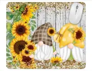 Gnome Sunflower Computer Non Slip Custom Mouse Pad Handmade