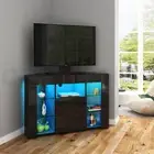 Corner TV Unit Stand Cabinet LED Lighted High Gloss 2 Drawers Furniture Black