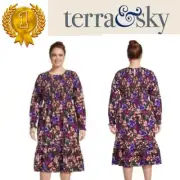 Terra & Sky Women's Plus Size 4X 28W-30W Tiered Peasant Midi Dress FALL FLOWER