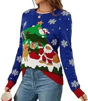 [Generic] Women's Ugly Christmas Sweater Christmas Tree Long Sleeve Ladies Sweatshirts Knit Pullover Comfy Loose Trendy Clothes