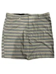 Volcom Shorts Mens Gray Blue Stripes Surfer Zip Fly Pockets Beach Board Size 42