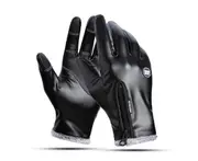 Men'S Outdoor Riding Warm Leather Gloves Antiski Touch Screen Skiing Gloves - Black