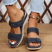 [ZIRIA] Retro Flower Wedge Slippers Non Slip Beach Shoes Woman Lightweight Casual Platform Sandals