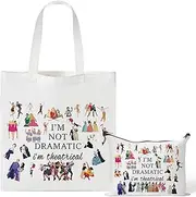 GyovinnJuwanua Broadway Musical Canvas Tote Bag - I’m Not Dramatic I’m Theatrical Gifts Tote Bag and Cosmetic Bag Set, Makeup Zipper Pouch Bag for Women Girls Fans Lovers Gift, White, Broadway
