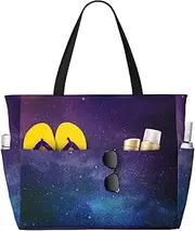[Ghjkfbf] Universe With Stars Galaxy Interstellar Print Large Capacity Beach Travel Bag For Family, Beach Tote Bag For Women With Zipper Pockets, Black, One Size