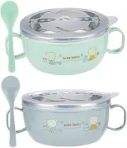 Zerodeko 2pcs Double Layer Insulated Stainless Steel Bowls Cartoon Design Thermal Rice Soup Container for Boys and Girls Lightweight Easy to Clean for Meals and Snacks