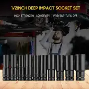 10pcs 1/2" Drive Deep Impact Socket Set Drive Metric Wrench Socket Deep Impact