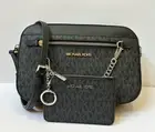 MICHAEL KORS JET SET ITEM CHAIN CROSSBODY BAG + COIN ID WALLET MK BLACK/SILVER