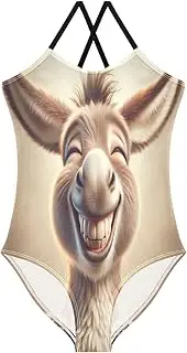 [RPLIFE] Cute Laughing Donkey Girls Swim Suit, Beach Bathing Suit 3-10 Y with Adjustable Shoulder Strap, 3-10 Y