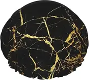 Black Gold Marble Print Various Activities Shower Cap Reusable Soft And Lightweight Bath Hair Cap Long Hair