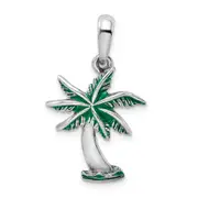 Sterling Silver De-Ani Rhodium-Plated Polished Enameled Palm Tree Pendant