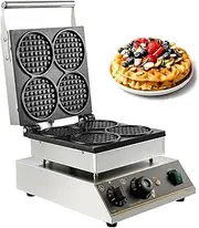 Electric Round Waffle Maker, 4pcs Commercial Nonstick Waffle Maker Baker with Temperature and Time Control, Stainless Steel Belgian Waffle Iron Baker Machine