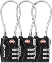 Fosmon TSA Approved Cable Luggage Locks (3-Pack), 3-Digit Combination Padlock, Lock with Alloy Body for Travel Bags, Suitcases, Gym, Bike Locks - Black