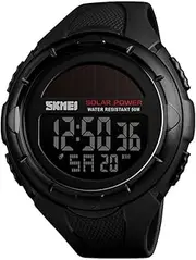 [FANMIS] Men's Solar Powered Casual Quartz Wrist Watch Analog Digital Multifunctional Black Sports Watch