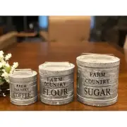 New Farmhouse Vintage FARM COUNTRY METAL CANISTER SET 3 Canisters
