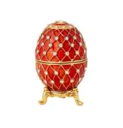 Red Egg Trinket Box Bejeweled Rhinestone Enamel Metal Hinged Magnetic Closure
