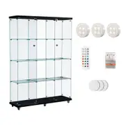Stacked Display Cabinet 4-Tier Three Glass Doors Black with LED Lights