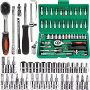 46pc Drive Socket Set 1/4 inch Ratchet Wrench Set with Metric Sockets Hex Bit Socket Set Kits Mechanic Tools for Home Auto Repair