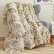NEWCOSPLAY Faux Fur Throw Blanket Super Soft Cozy Plush Fuzzy Shaggy Blanket for Couch Sofa Bed (Beige Shaggy, Twin(60"x80"))