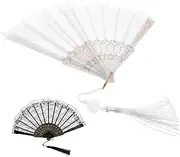 SHINEOFI 2Pcs Vintage Lace Handheld Folding Fan with Tassel Elegant Design for Weddings Dance Performances and Summer Events Portable Durable