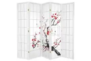 Cherry Blossom Room Divider Screen White 5 Panel
