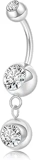 [REVOLIA] 14G G23 Pure Titanium Dangle Belly Button Rings for Women Hypoallergenic Dangling Navel Rings Internally Threaded Belly Rings for Sensitive Skin CZ Barbell Belly Button Piercing Jewelry 6-16mm