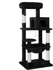 BEASTIE Cat Tree 143cm Multi-Level Cat Tower with Scratching Posts, Sisal-Covered Cat Scratcher Tower with Plush Perch, Cat Condo Play House Wood Furniture for Kittens Climbing and Rest(Black)
