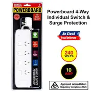 1x Powerboard 4-Way Individual Switch & Surge Protection