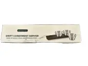 Servappetit Acacia Wood Drift Condiment Server w/ SS Bowls x3 Dark Brown NIB