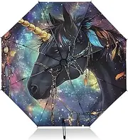 [PDZRMY] Fantasy Horse UV Protection Travel Umbrella Compact for Rain and Sun - Auto Open and Close UPF 50+ Windproof Portable 46” Sun Umbrella for Women and Men