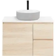 CIBO 750mm Coast Veneer Nordic Wall Hung Bathroom Vanity With Light Grey / White Countertop Basin