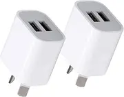 HEYMIX Dual USB Wall Charger, 2-Pack USB Power Adapter Plug, Double USB Wall Plug Adapter, 2-Port USB AU Plug 5V/2.1A Charger SAA Certified Compatible with iPhone, iPad, Samsung, Pixel, Galaxy, HTC